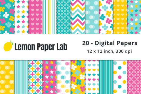 Pink, Aqua & Yellow Patterns for Summer Graphic Patterns By Lemon Paper Lab