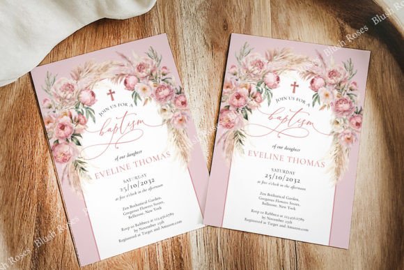 Rose Gold Flowers Pampas Grass Baptism