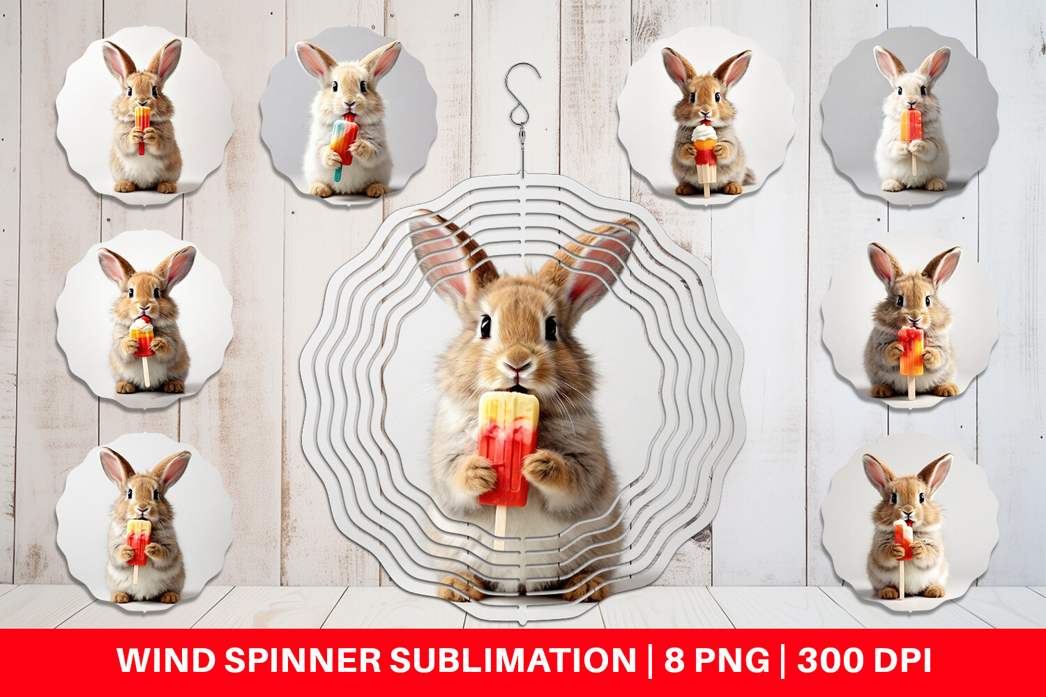Wind Spinner Rabbit Eating Ice Cream Graphic by Artnoy · Creative Fabrica