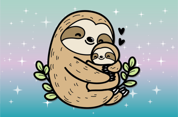 Mom and Son Sloth Graphic Illustrations By Giulia Bellio