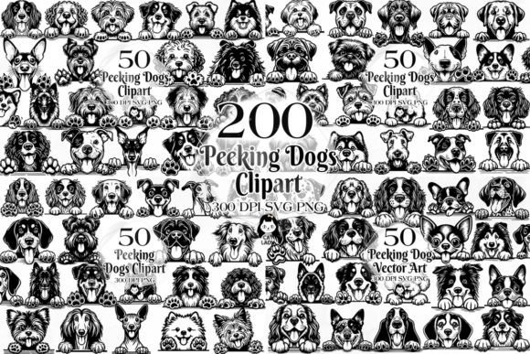 200 peeking dog breeds vector clipart bundle for Cricut sellers