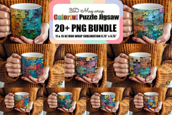 Colorful Puzzle 3d Mug Wrap Bundle Graphics
