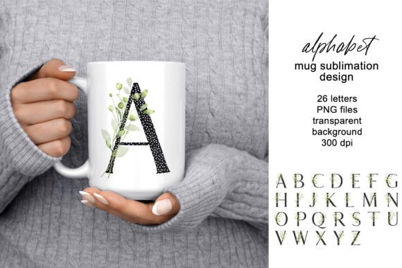 Mug Design, letter, Monogram, leaves.