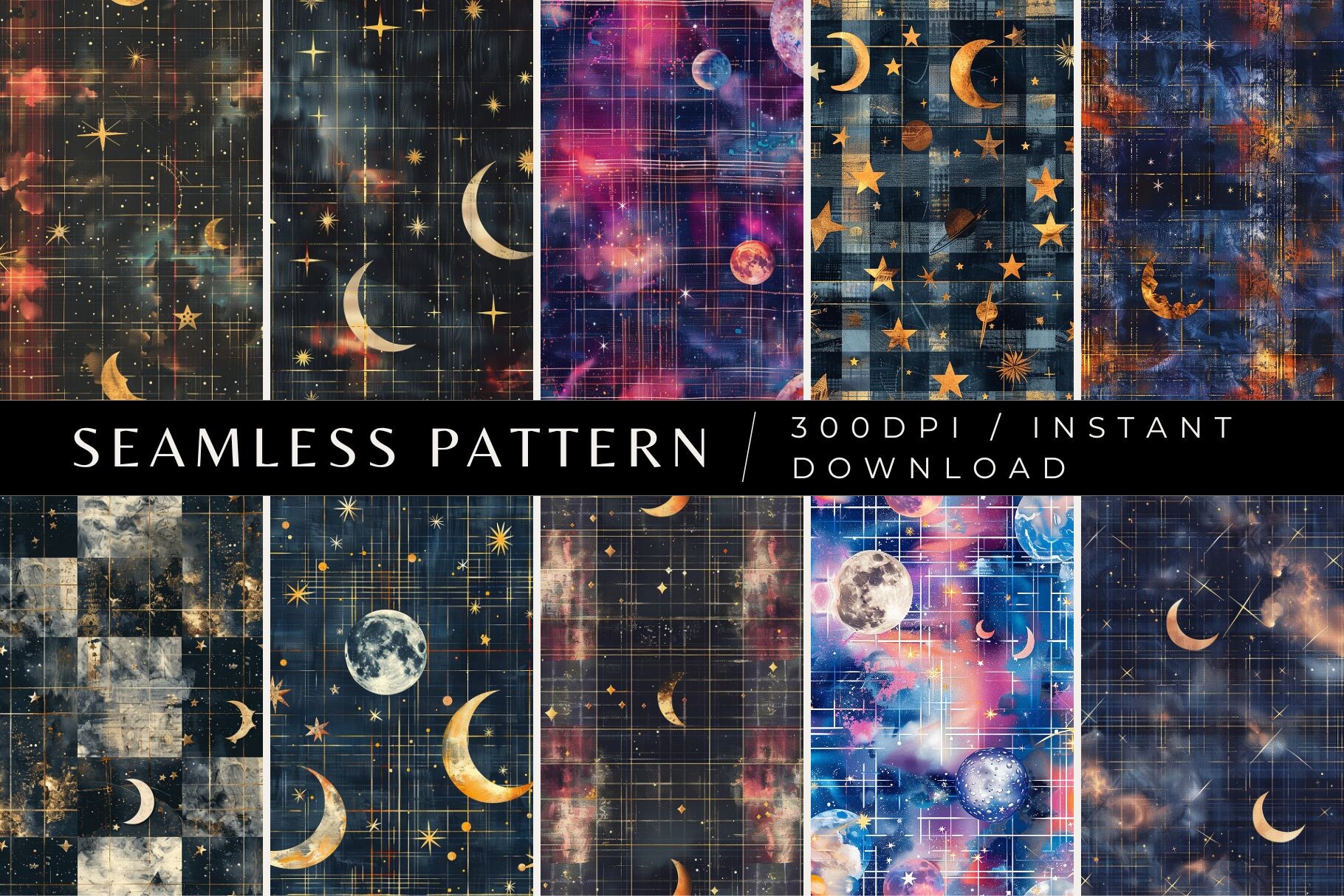 Celestial Plaid Seamless Patterns Graphic by Inknfolly · Creative Fabrica