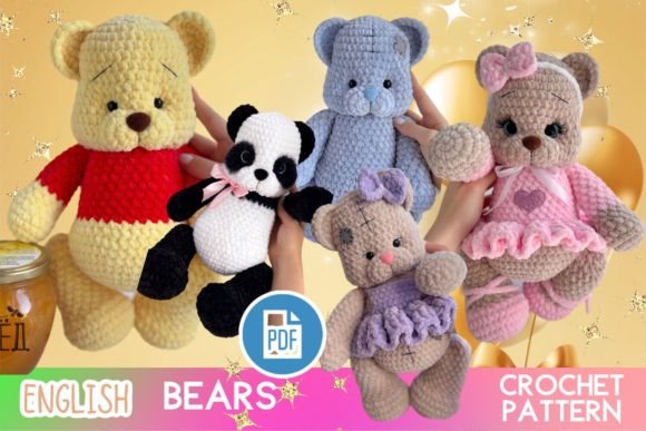 5 Bears Amigurumi PDF Crochet Pattern Set