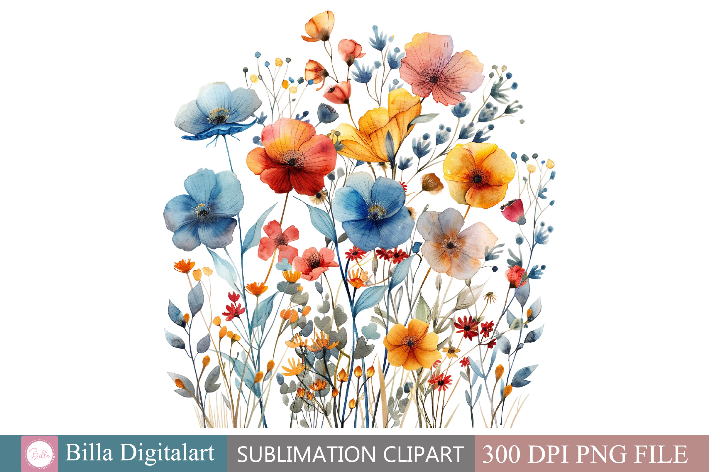 Free Wall Art Set Watercolor Wildflowers Graphic by BillaDigitalart ...