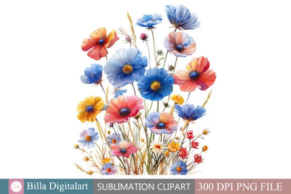 Free Wall Art Set Watercolor Wildflowers Graphic by BillaDigitalart ...