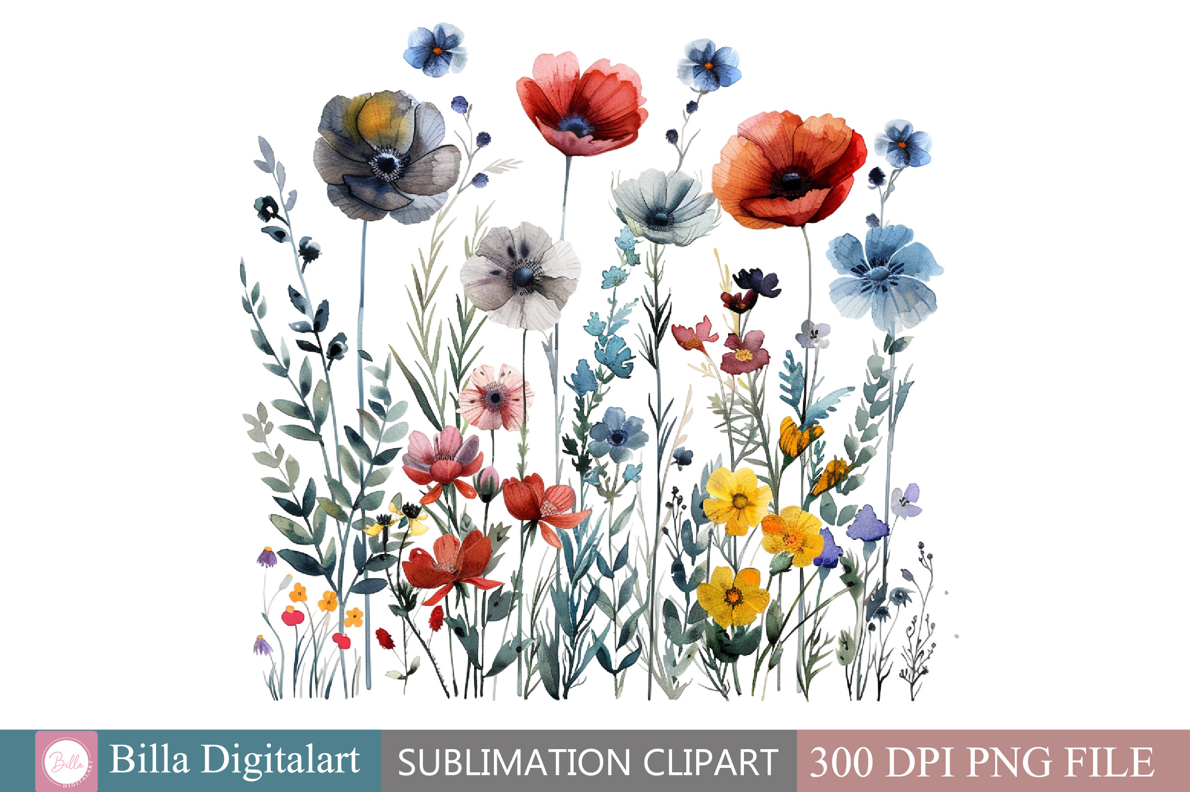 Free Wall Art Set Watercolor Wildflowers Graphic by BillaDigitalart ...