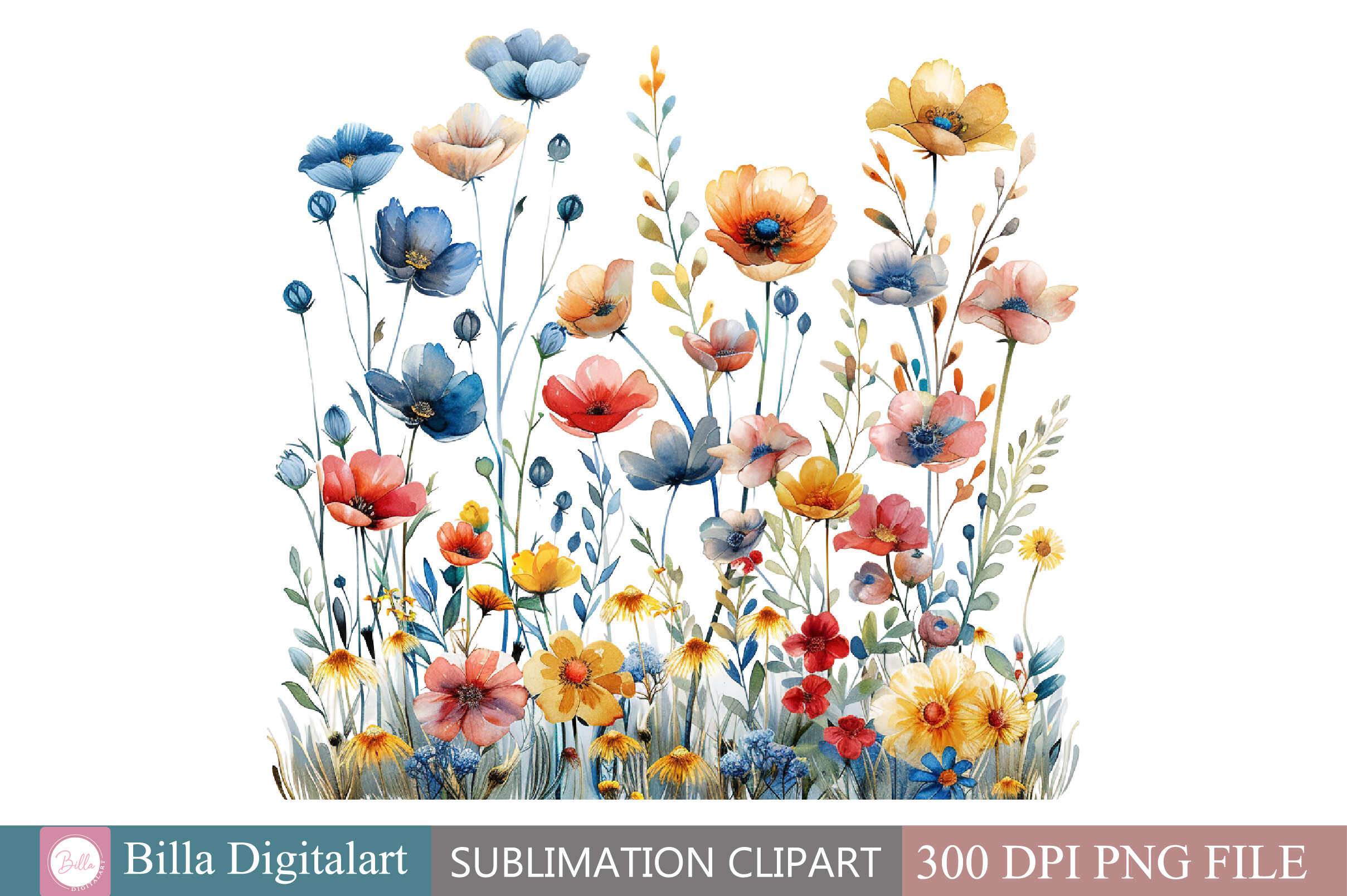 Free Wall Art Set Watercolor Wildflowers Graphic by BillaDigitalart ...