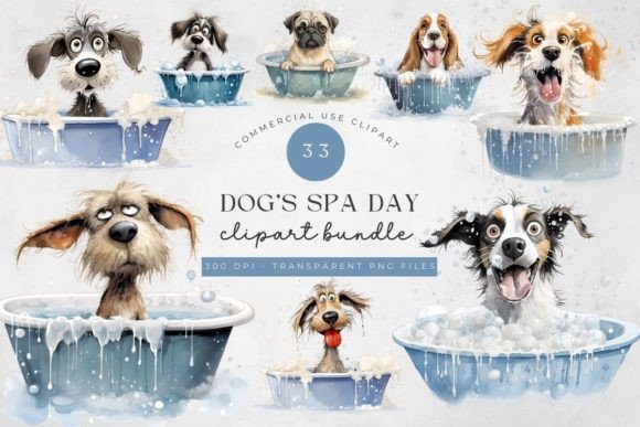 watercolor dog in bath tub spa clipart png sublimation mug gift