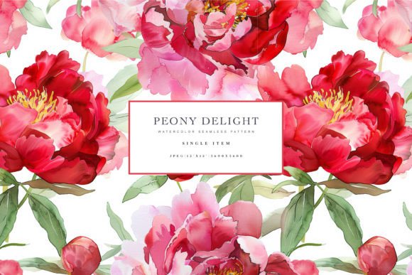 Watercolor Red Peony Flowers Pattern Gráfico Patrones de Papel Por Patishop Art