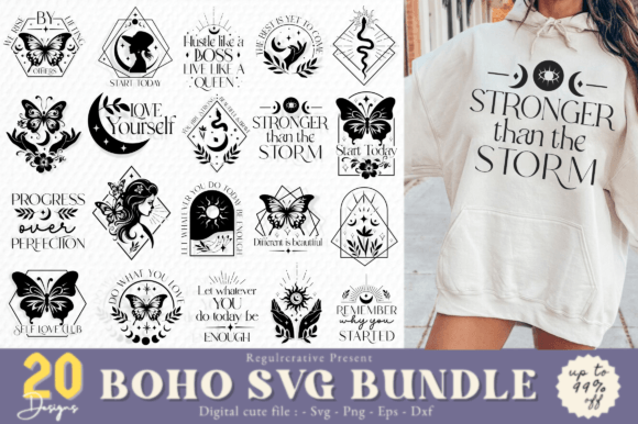 Boho Svg Bundle,floral Moon Svg Grafik Plotterdateien Von Regulrcrative