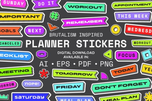 Brutalism Inspired Planner Stickers Graphic Illustrations By svitch and sober