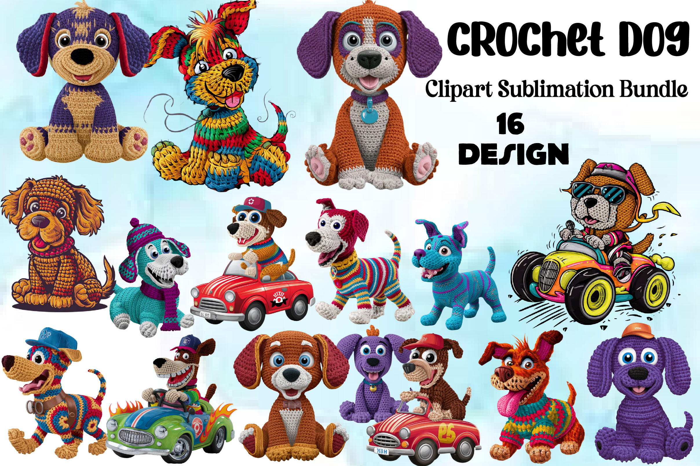 Crochet Dog Clipart PNG Bundle Graphic by Bundle · Creative Fabrica