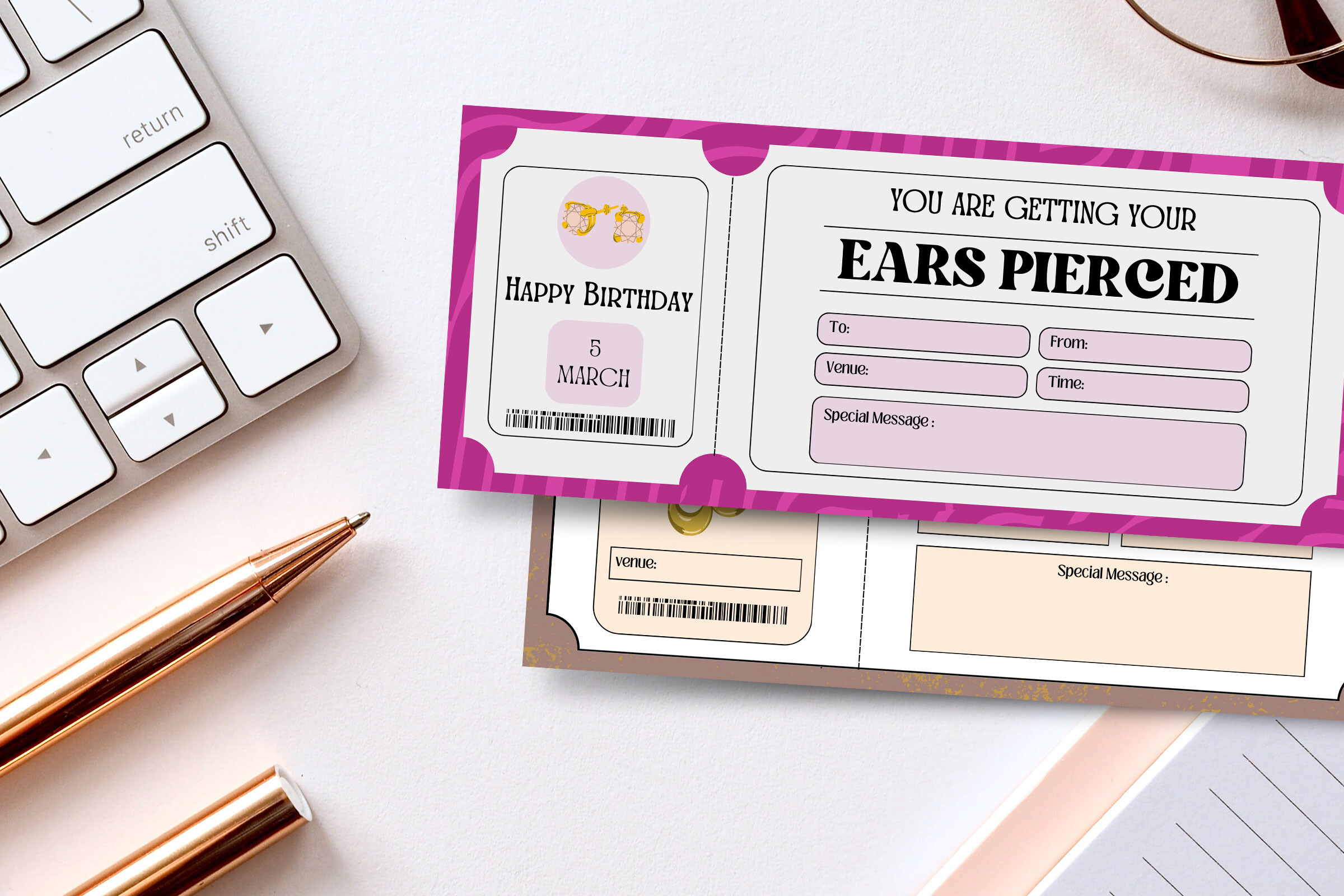 Editable Ear Piercing Gift Boarding Pass