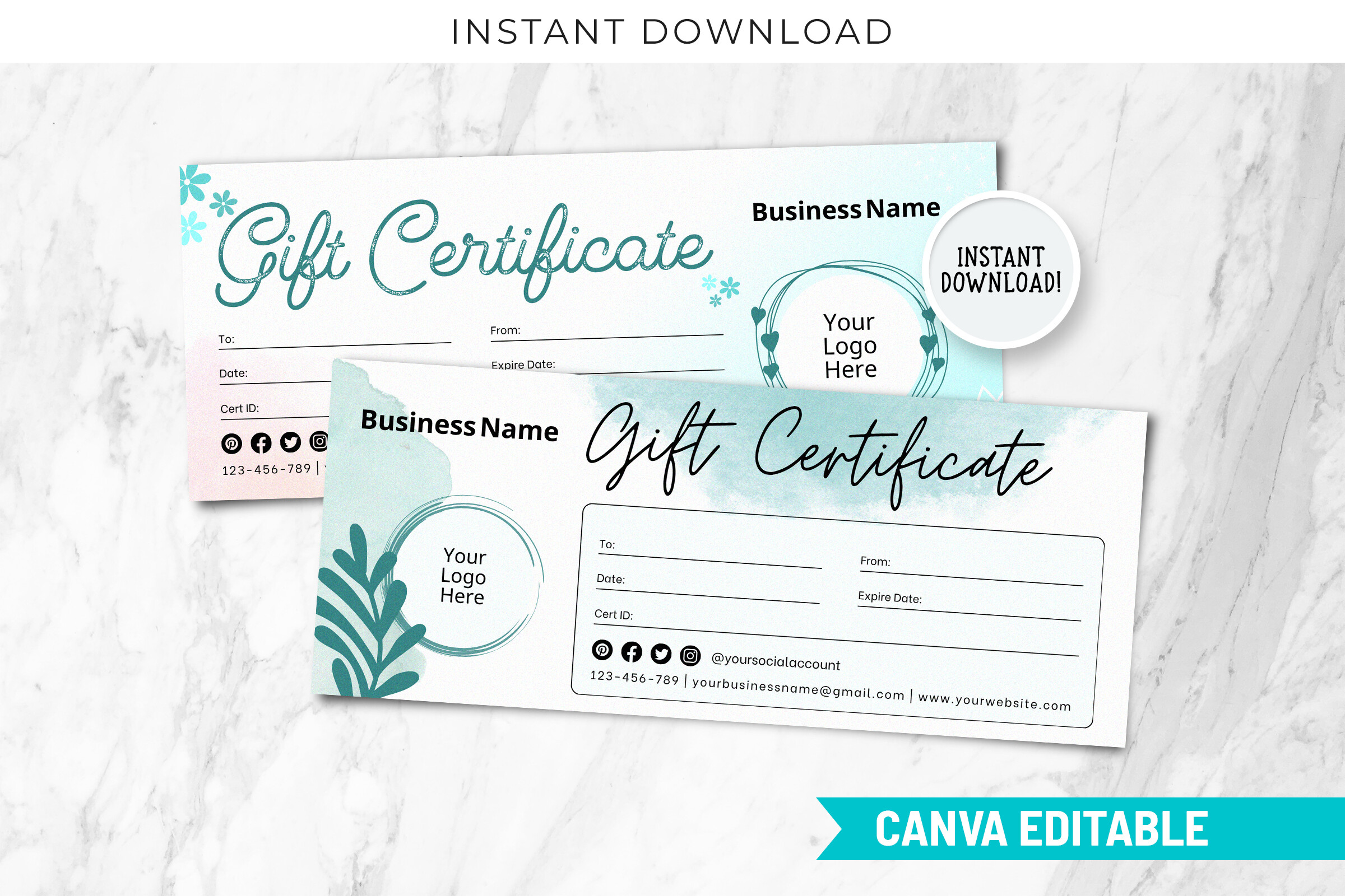 Editable Teal Tiffany Gift Certificate