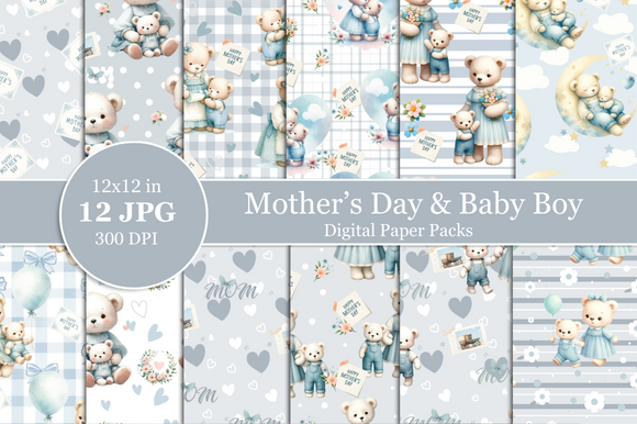 Mothers Day & Baby Boy Digital Paper Graphic by Nam Tiwa · Creative Fabrica