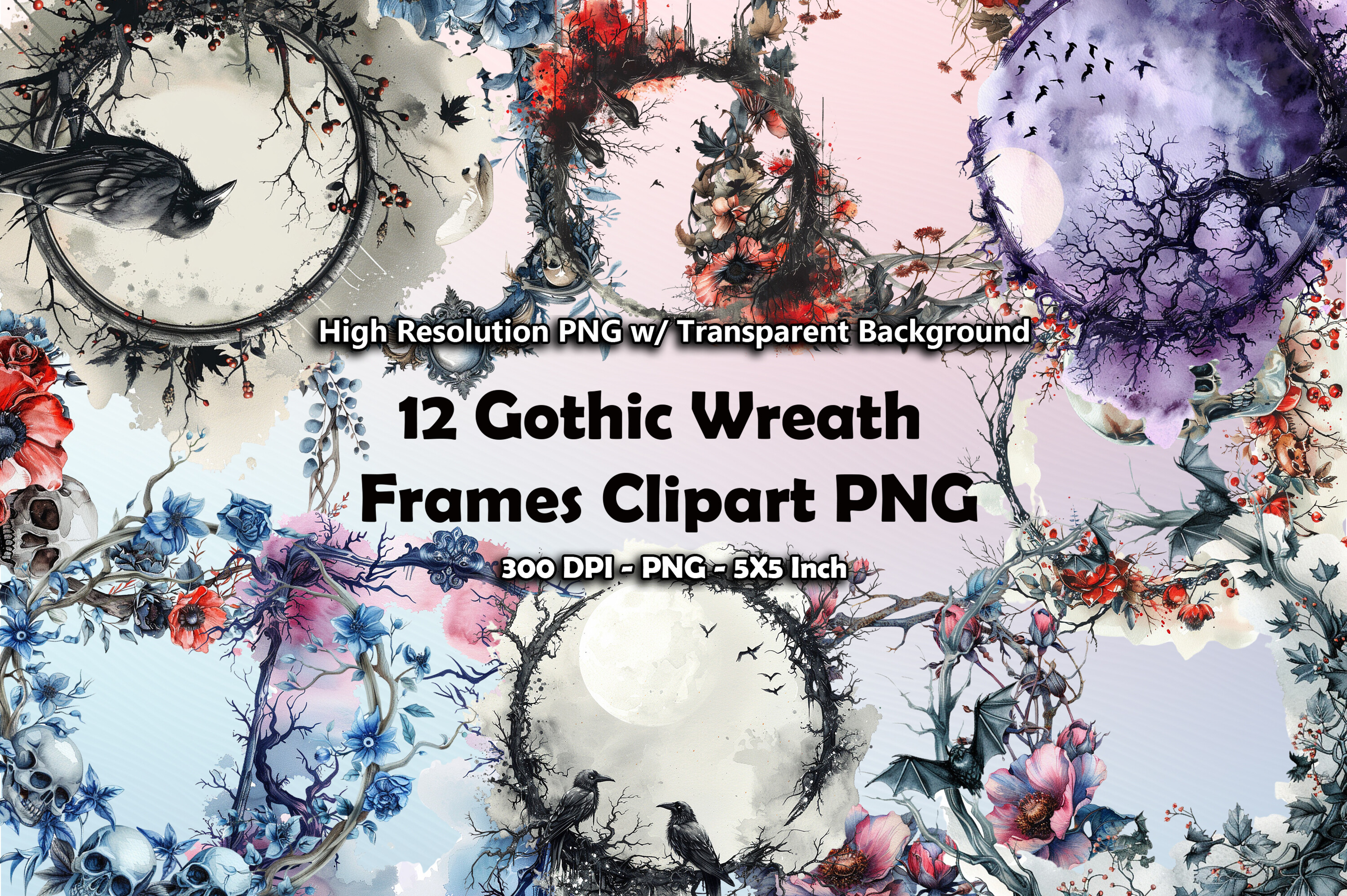 12 Gothic Wreath Frames Clipart PNG Graphic by printztopbrand ...
