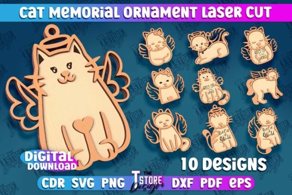 Cat Memorial Ornament Laser Cut Bundle for keepsake crafters