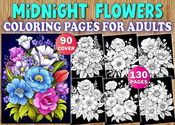 Midnight Flowers Coloring Book for Adult