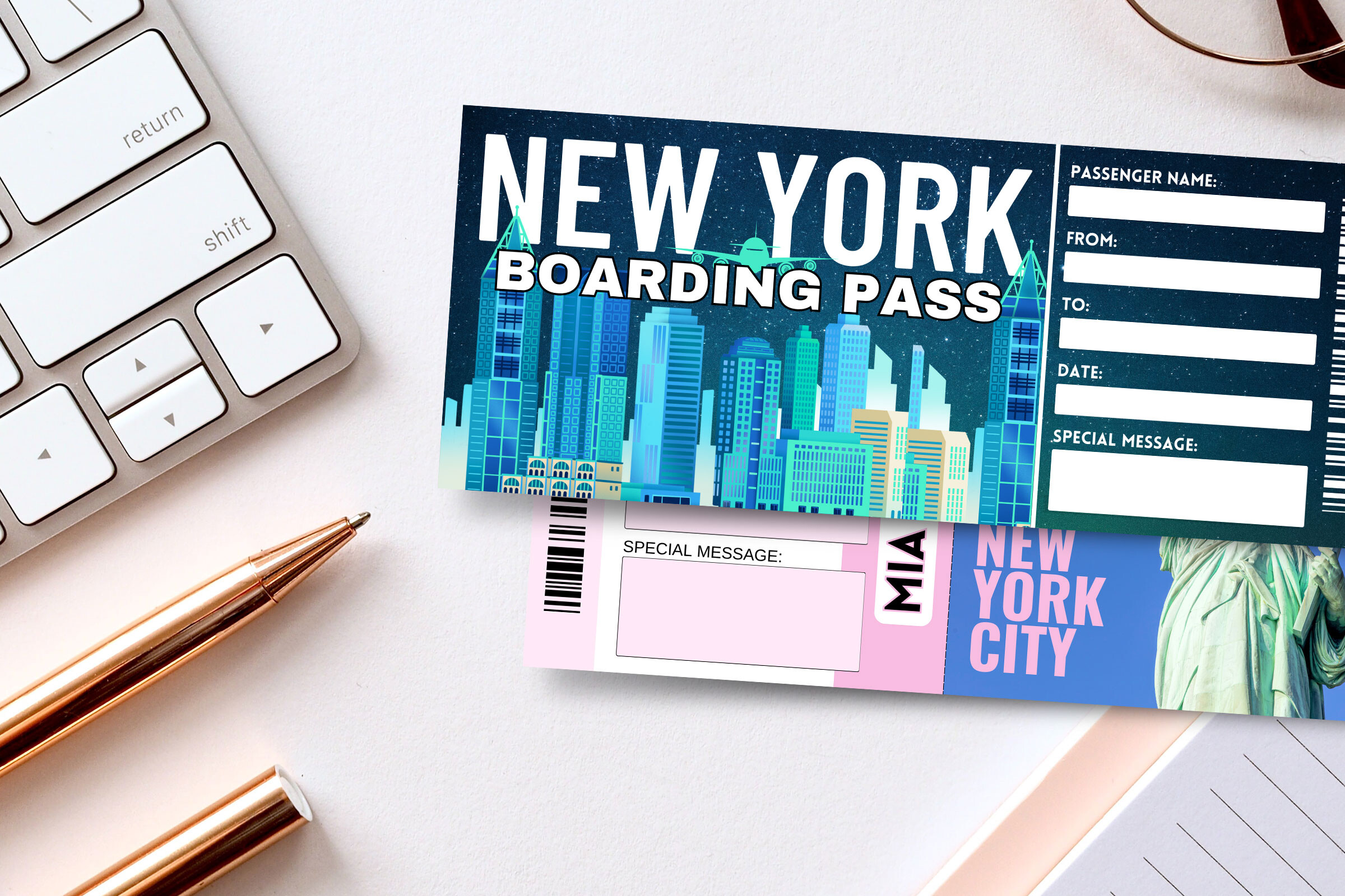 New York Travel Ticket Canva Editable