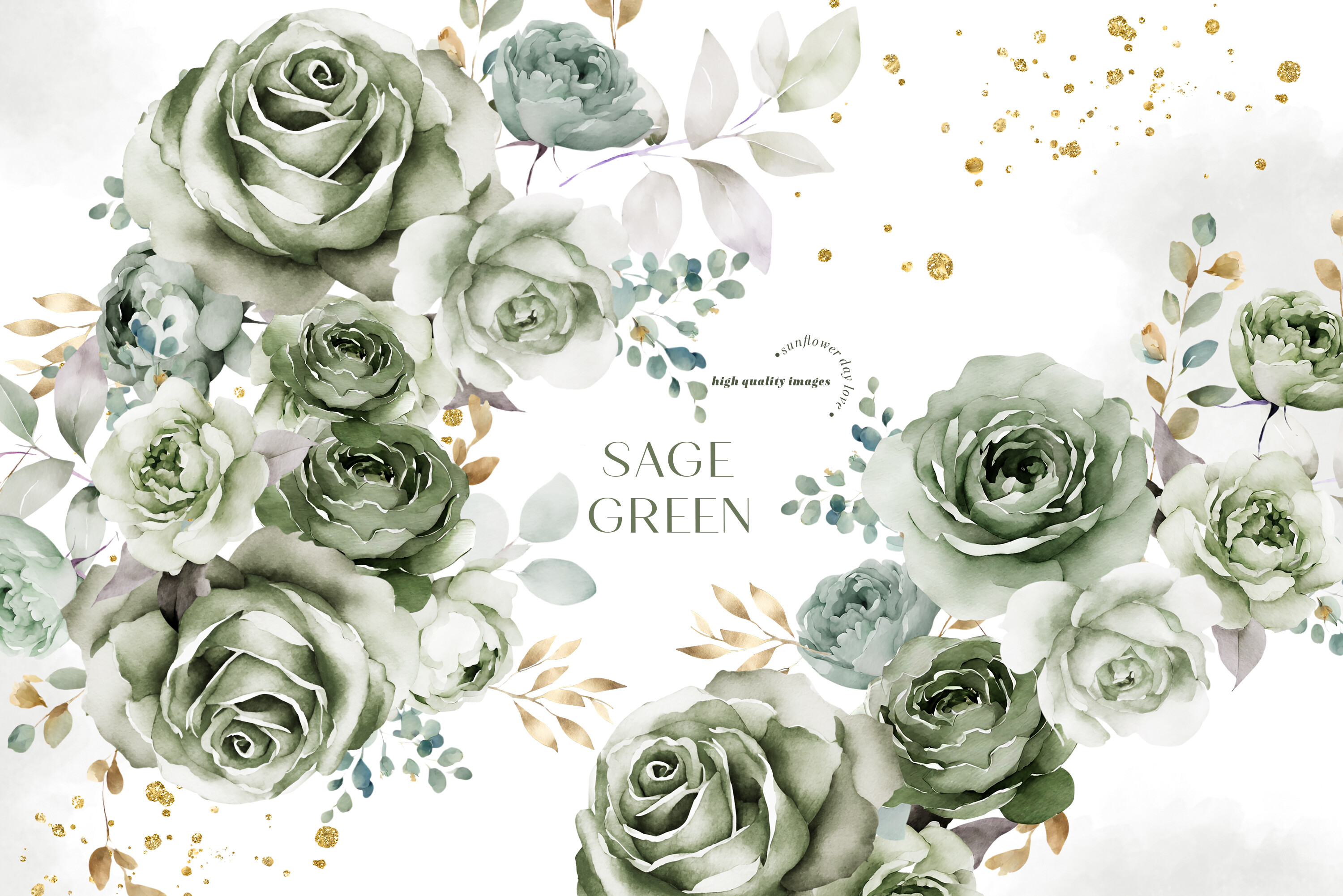 Sage Green Flowers Bouquets Clipart