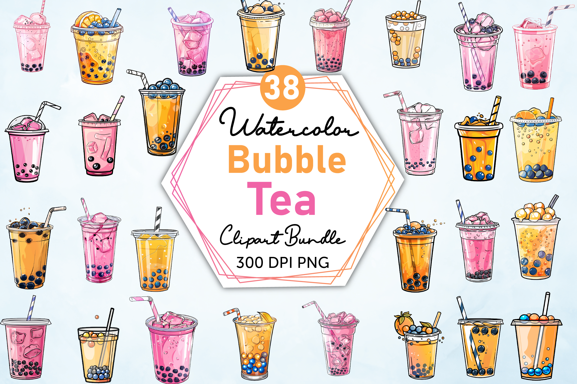 Watercolor Bubble Tea Clipart Bundle Graphic by Regulrcrative ...