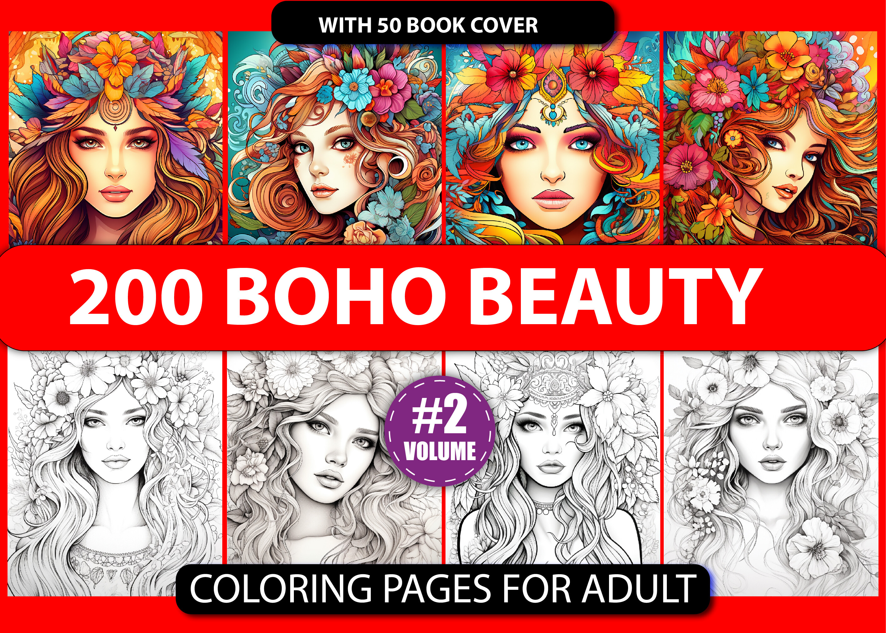 200 Boho Beauty Coloring Pages for Adult