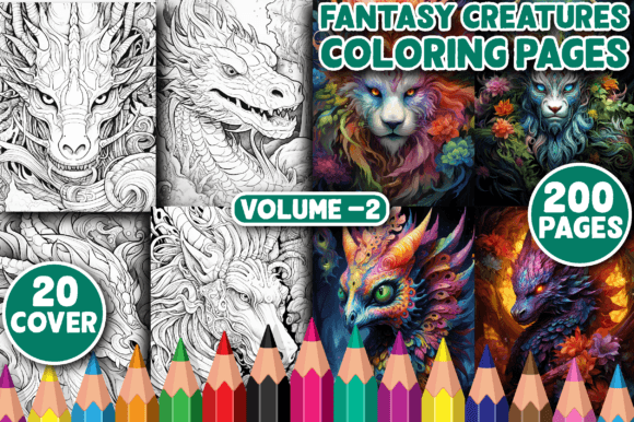 200 Fantasy Creatures Coloring Page V -2