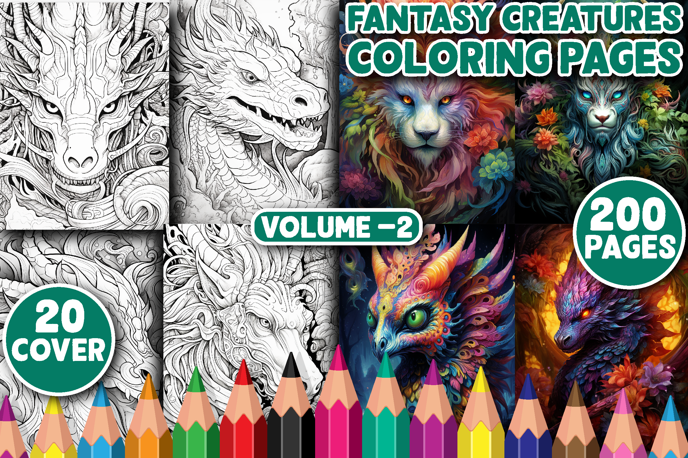 200 Fantasy Creatures Coloring Page V -2