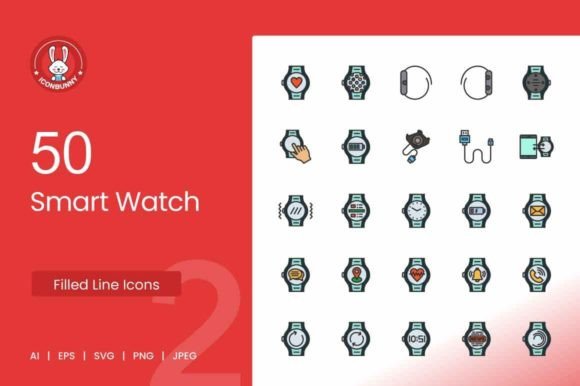 50 Smart Watch Filled Line Icons
