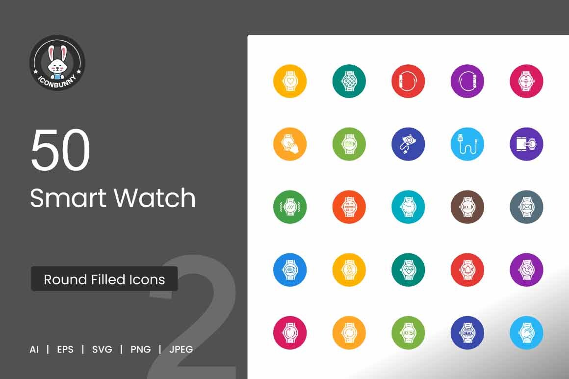 50 Smart Watch Flat Round Icons Graphic by IconBunny · Creative Fabrica