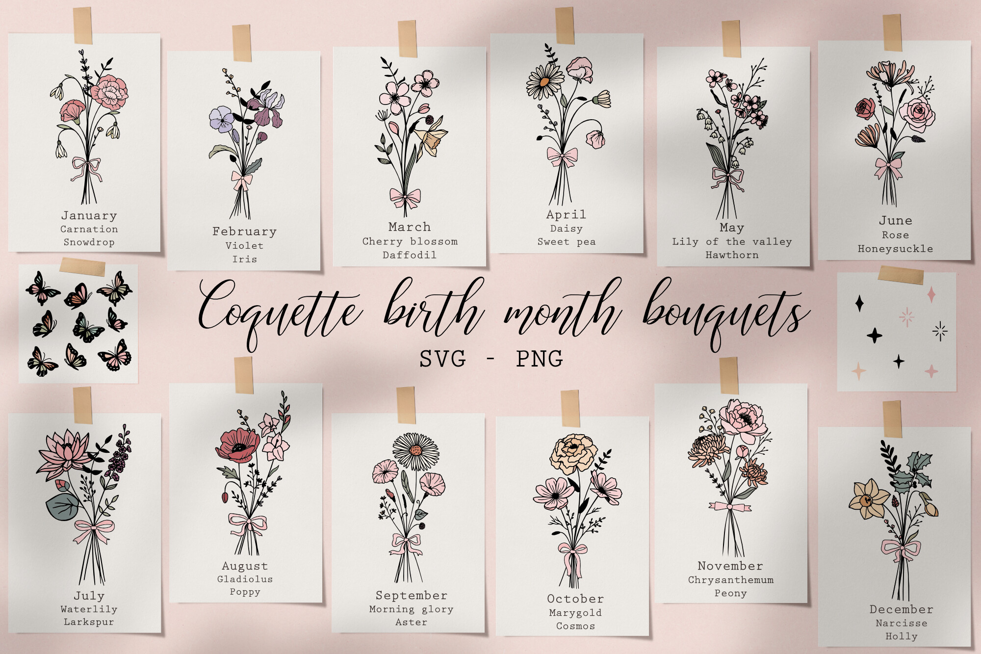 Birth Flower Bouquet Svg Wildflower Svg