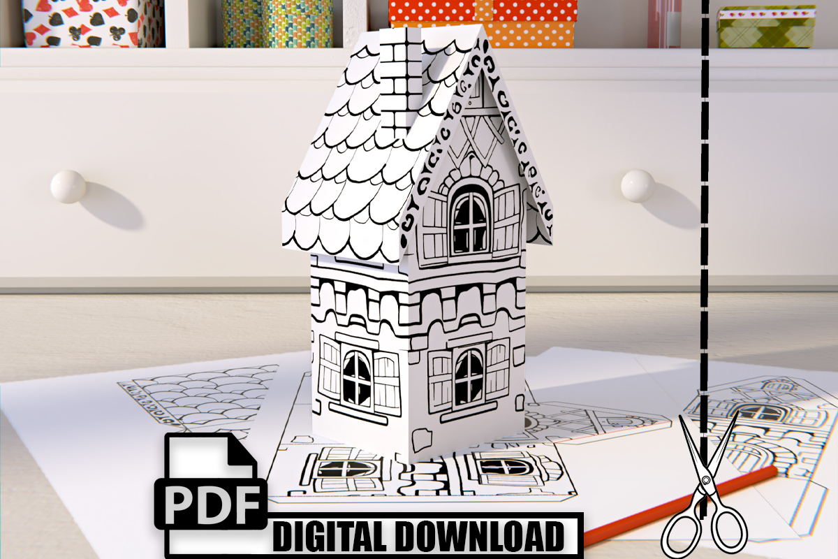 Kids Craft Paper House Coloring Page