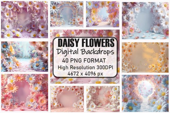 Preview of Lovely Daisy Flowers Digital Backdrops digital backdrop