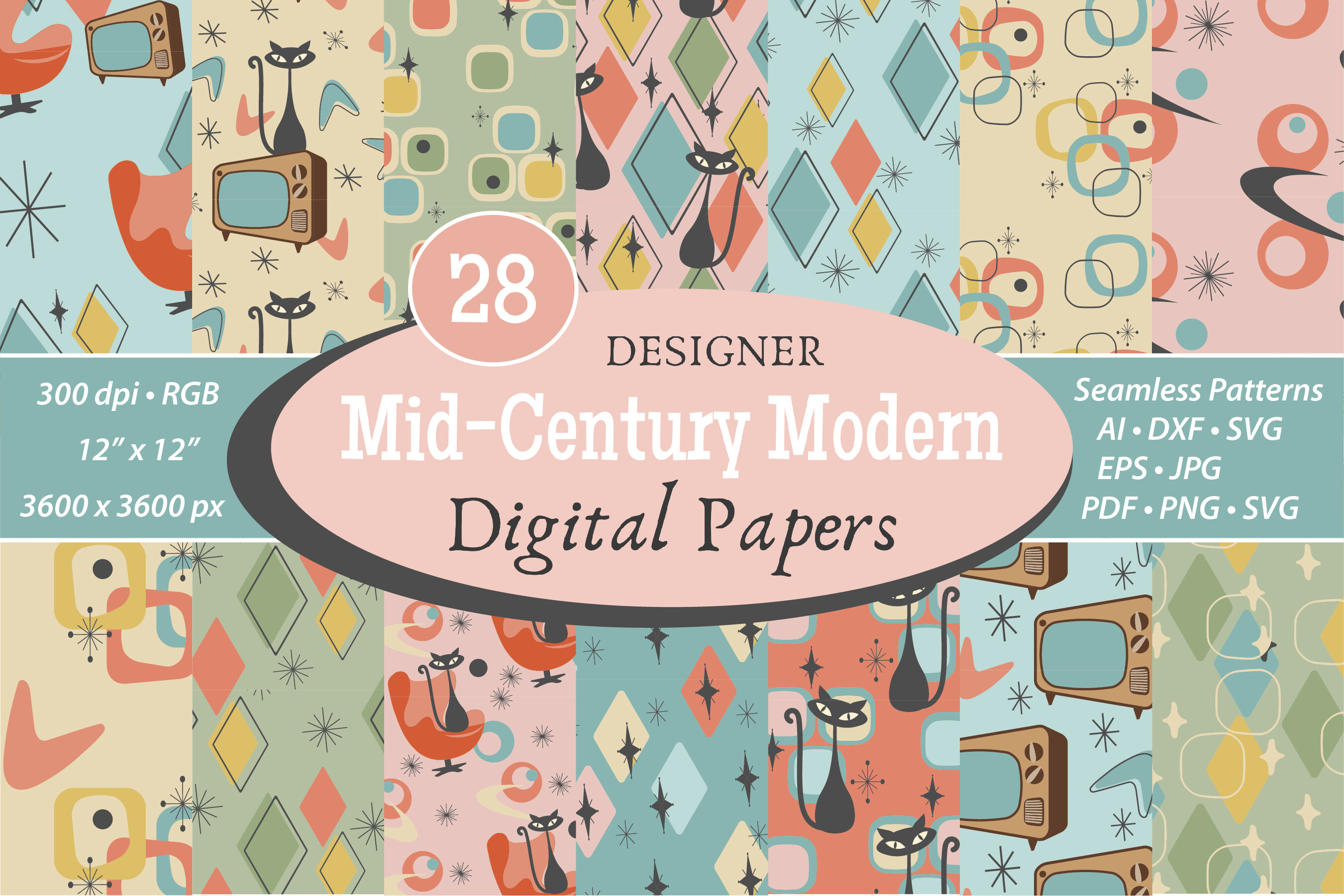 Mid Century Modern Seamless Patterns SVG