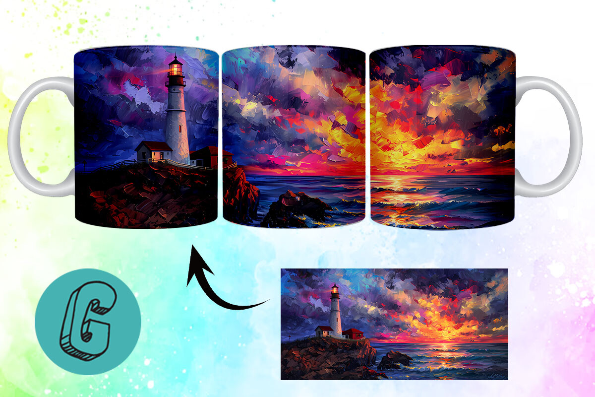 3D Oil Paint Lighthouse Mug Wrap 02 Graphic by Glamour · Creative Fabrica