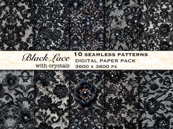 Black Lace Seamless Patterns Set