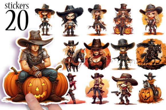 Cowgirl and Cowboy Halloween Stickers