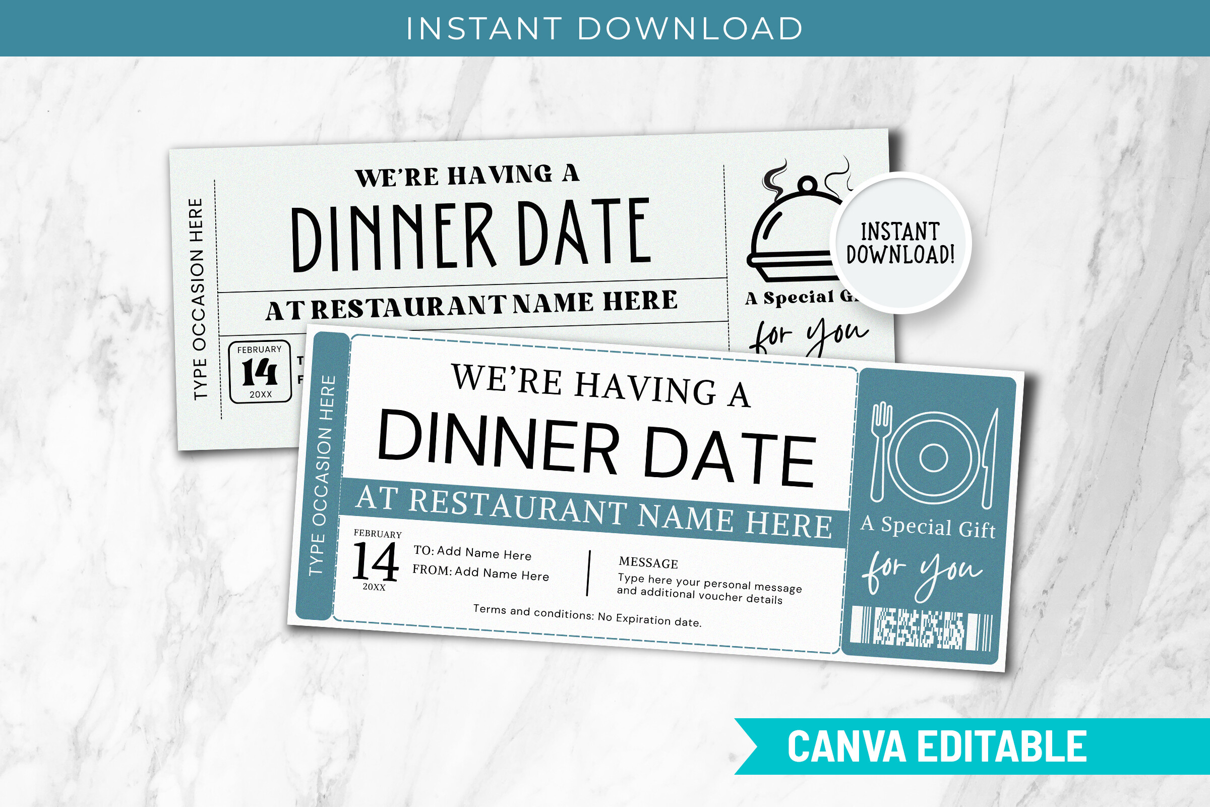 Editable Dinner Date Voucher Canva