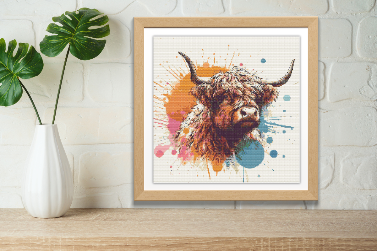 Rainbow High Land Cow Cross Stitch
