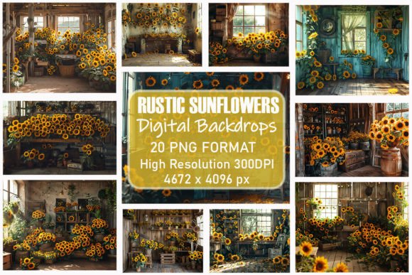 Preview of Rustic Sunflowers Room Digital Backdrops digital backdrop