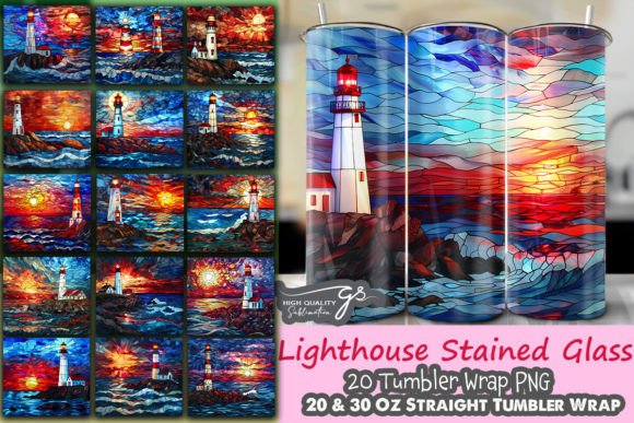 Stain Glass Lighthouse Tumbler Wrap Pack
