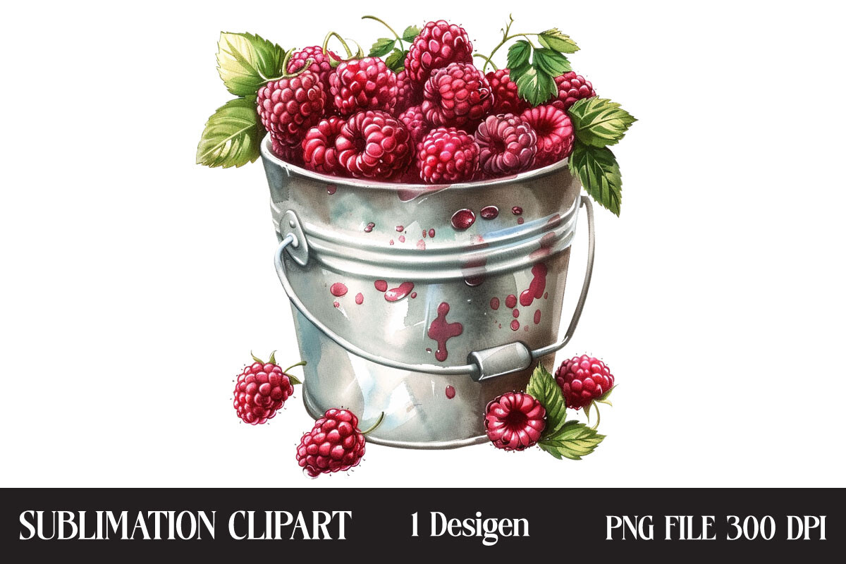 Watercolor Raspberries in Bucket Clipart Graphic by Creative Design ...