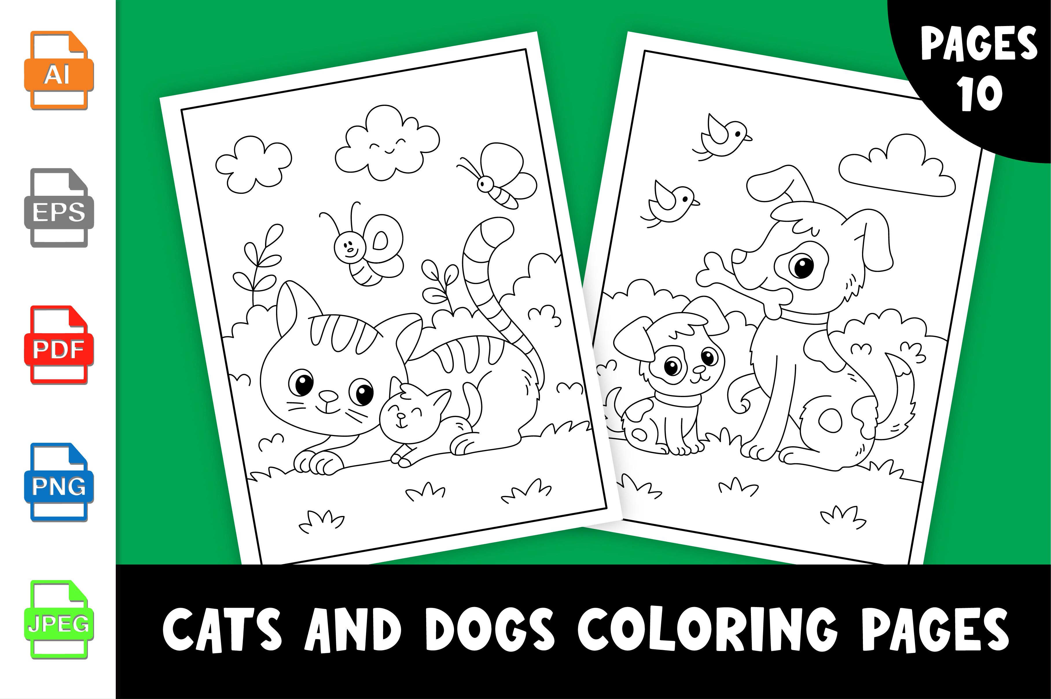 Cats and Dogs Coloring Pages for Kids