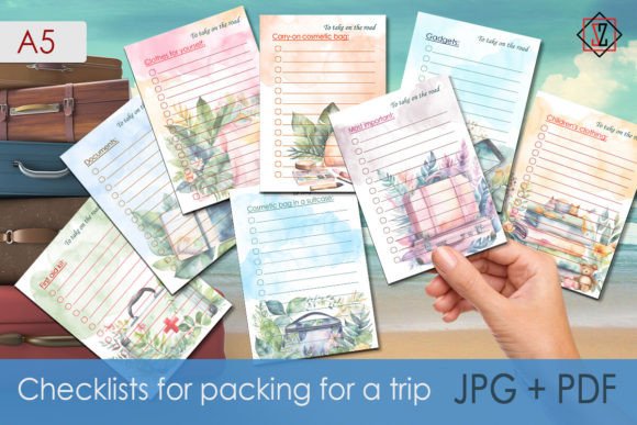 Checklists for Packing for Traveling Illustration Modèles d'Impression Par Светлана Зиновьева