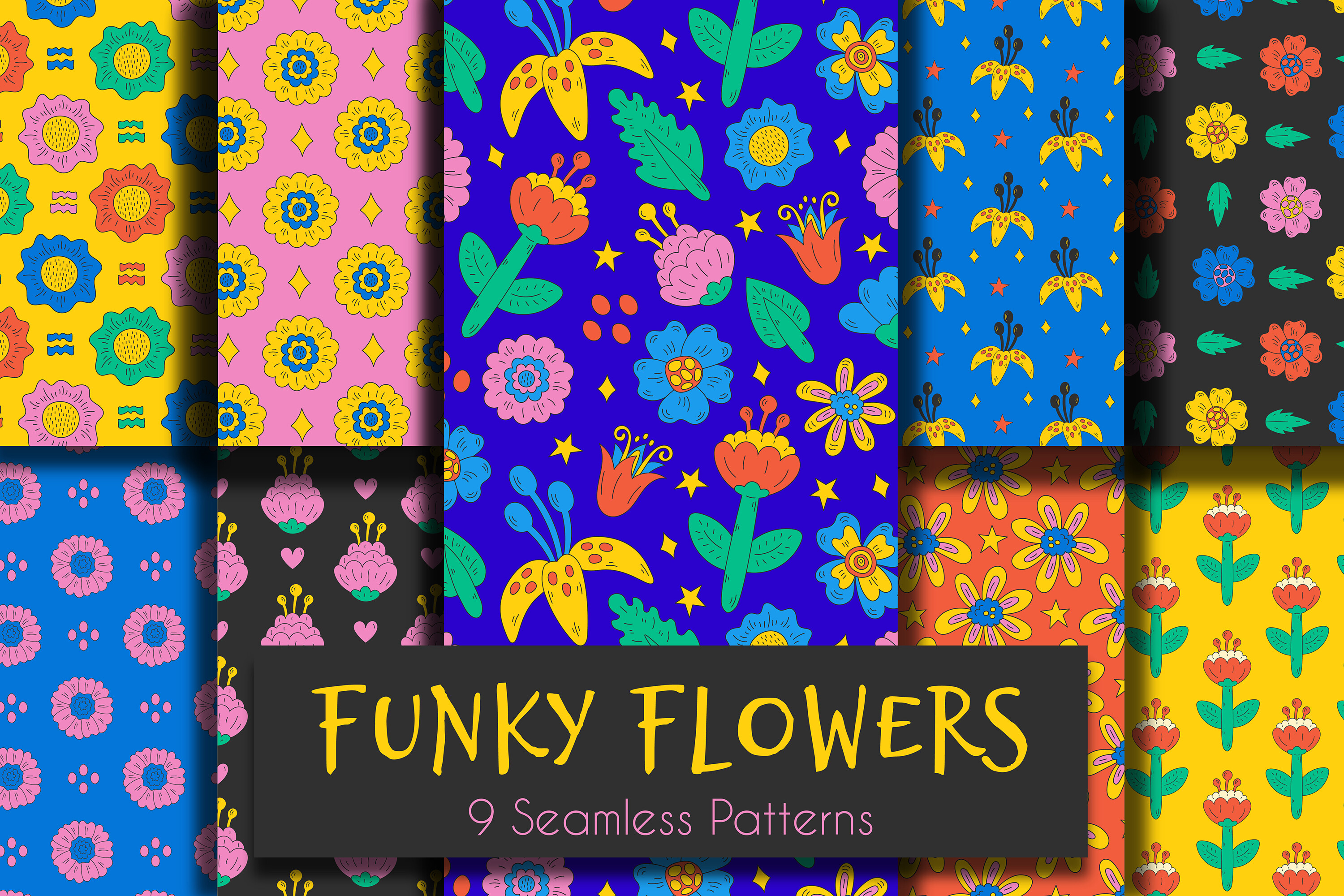 Funky Flowers Seamless Patterns Graphic by Rin Green · Creative Fabrica
