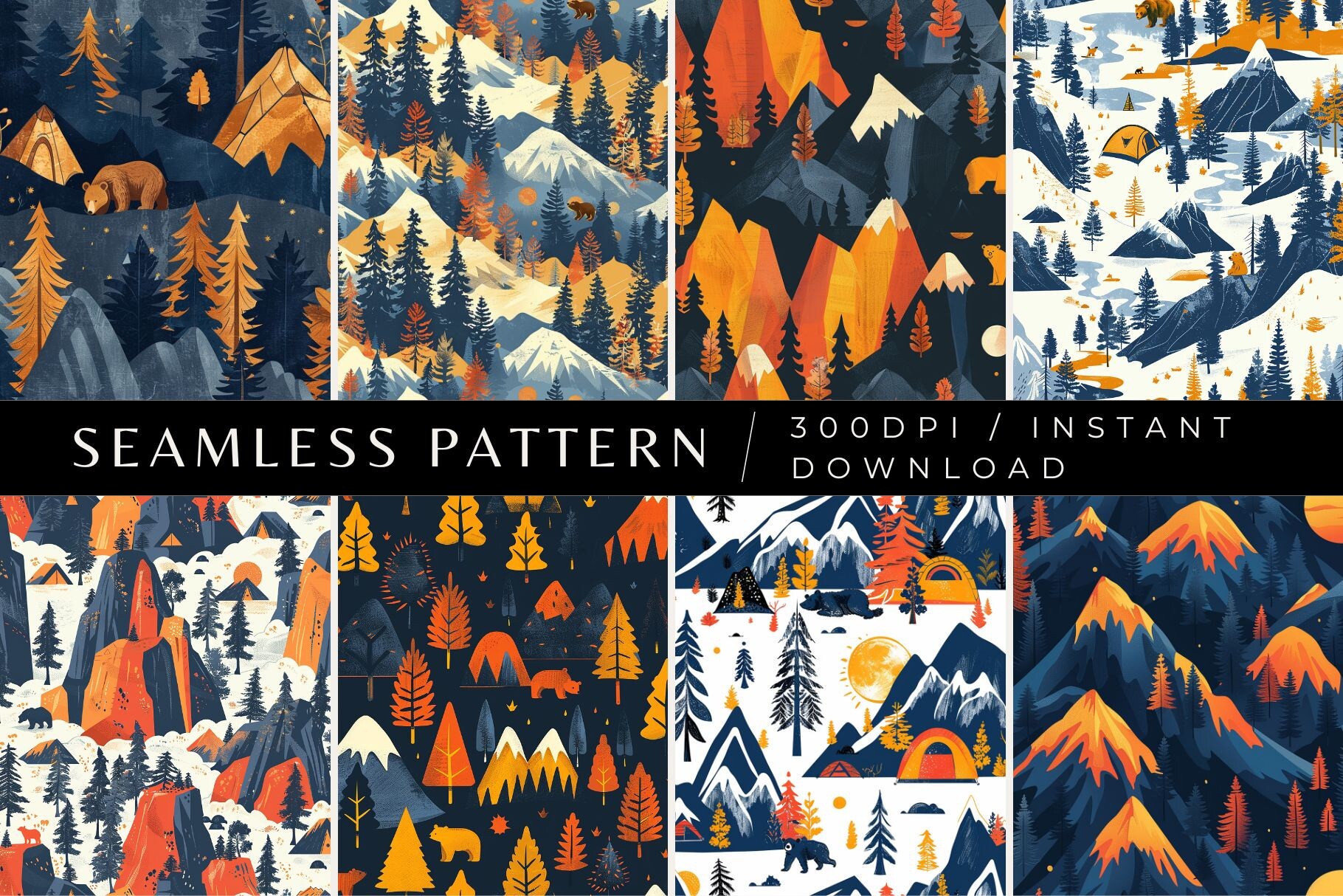 Mountain Majesty Seamless Patterns Graphic by Inknfolly · Creative Fabrica