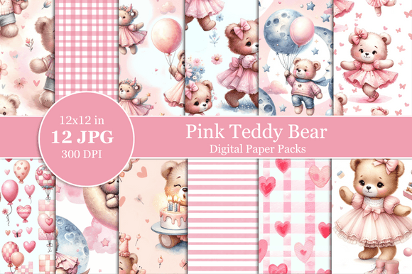 Pink Teddy Bear Digital Paper