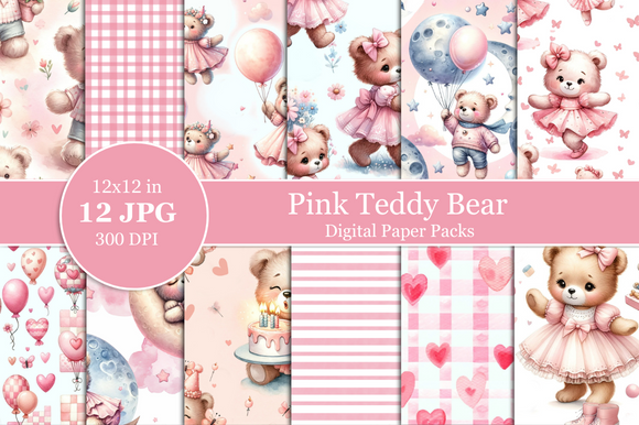 Pink Teddy Bear Digital Paper